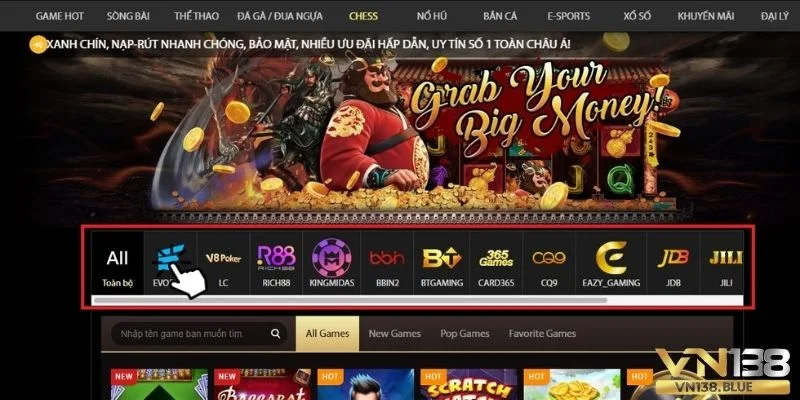 Các nhà phát hành uy tín hiện đang hợp tác với sảnh game bài VN138.